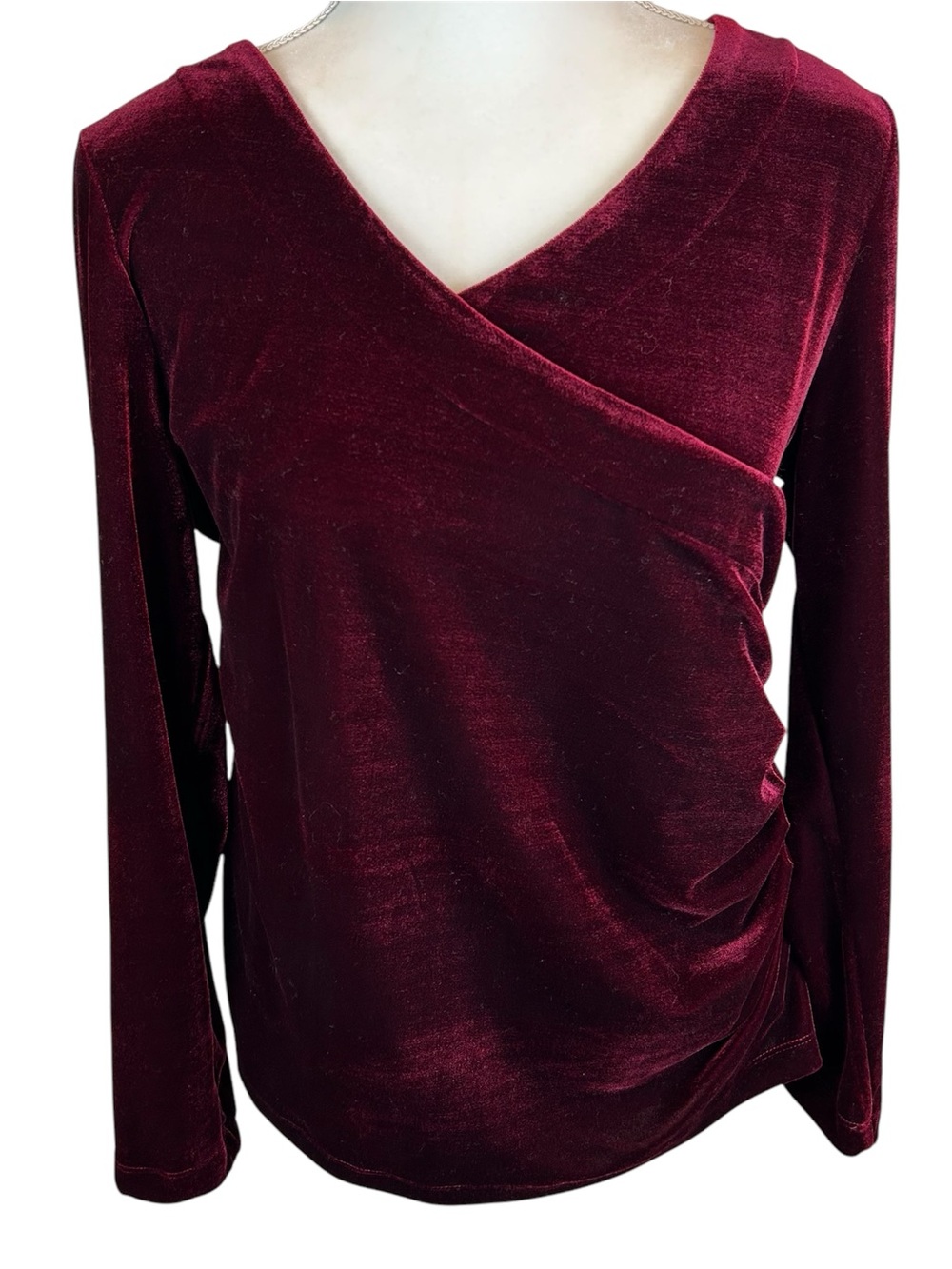 Soft Surroundings Velvet Faux Wrap Blouse Deep Red - Size Medium